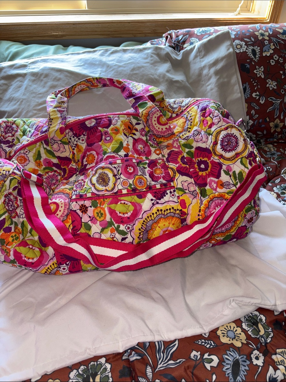 Vera Bradley Vibrant Pink Floral Quilted Weekender Bag
